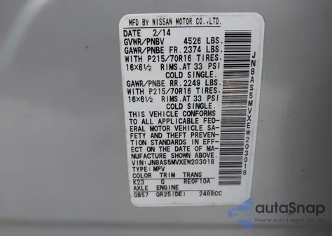 2014 Nissan Rogue Select S z USA, uszkodzony, nr VIN JN8AS5MVXEW203018